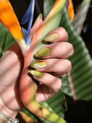 Nails with green gel color from the African Sunset collection