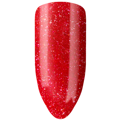 “Swatch of BIOGEL #321 Poinsettia in Bloom, a vibrant red glitter gel inspired by the poinsettia flower, from Bio Sculpture’s professional color gel range.”