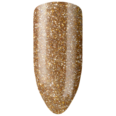 “Swatch of BIOGEL #322 Star of Wonder, a radiant gold glitter gel from Bio Sculpture’s professional color gel range.”