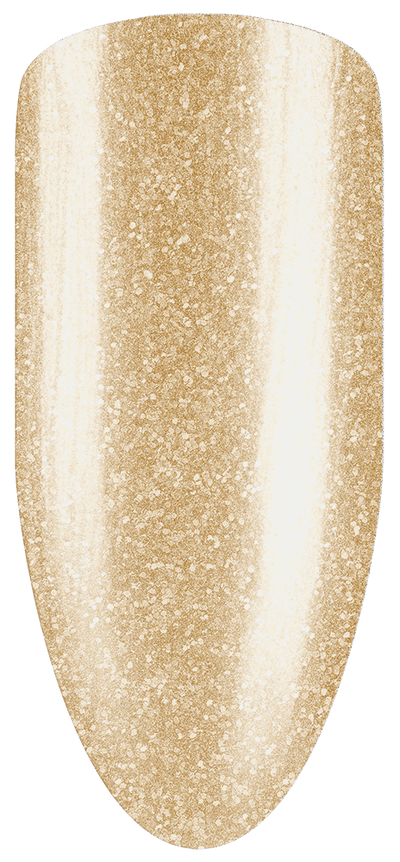 “Swatch of BIOGEL #160 Sparkling Shower, a light golden white glitter shade with fine sparkles from the Bridal Collection, promoting Bio Sculpture’s latest professional gel colors and nail care products.”