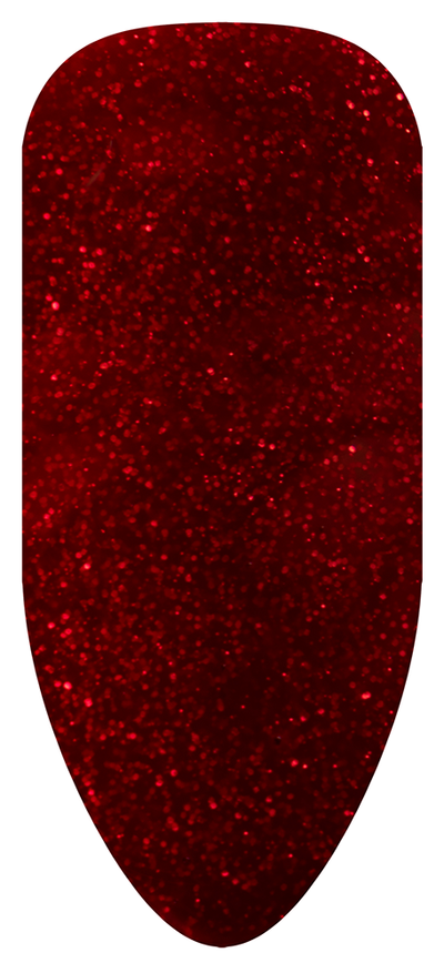 “Swatch of BIOGEL #167 Seductive Lights, a deep dark red glitter shade from the Smoke & Mirrors Collection, promoting Bio Sculpture’s latest professional gel colors and nail care products.”