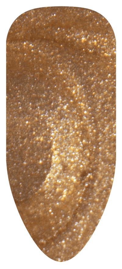 “Swatch of BIOGEL #168 Gilded Reflection, a solid gold shimmer shade from the Smoke & Mirrors Collection, promoting Bio Sculpture’s latest professional gel colors and nail care products.”