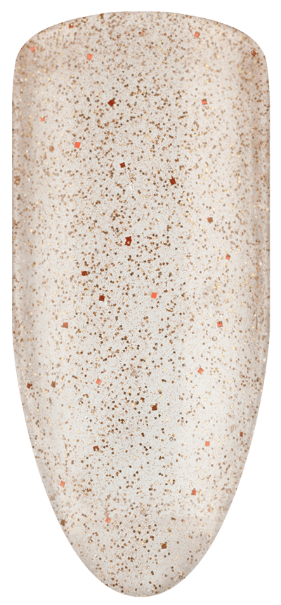 “Swatch of BIOGEL #2051 African Sunset, a light copper shimmer gel with gold and red glitter from Bio Sculpture’s professional color gel range.”