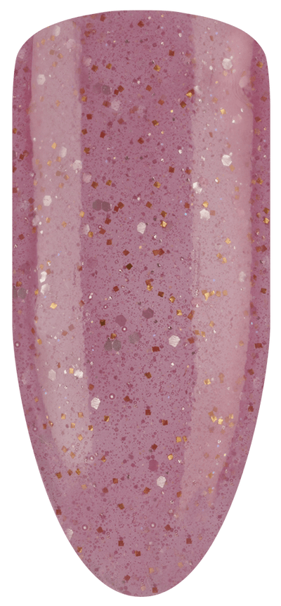 “Swatch of BIOGEL #2072 Fuchsia Royale, a light plum gel with multi-sized glitter from Bio Sculpture’s professional color gel range.”