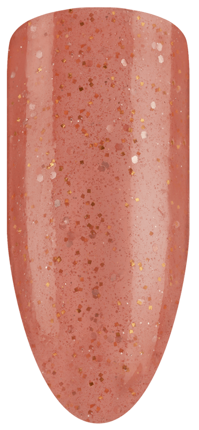 “Swatch of BIOGEL #2082 Orange Float, a tangerine gel with a pink hint and various-sized glitter from Bio Sculpture’s professional color gel range.”