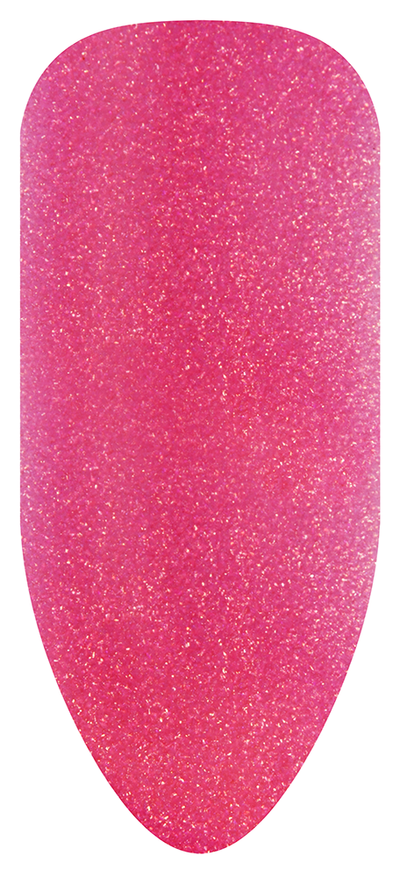 “Swatch of BIOGEL #214 Bring Out the Beauty, a show-stopping pink glitter shade from the Chaotic Collection, promoting Bio Sculpture’s latest professional gel colors and nail care products.”