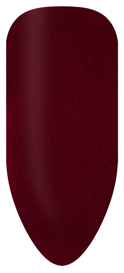 “Swatch of BIOGEL #21 Ravishing Ruby, a burgundy red shimmer shade with luminous finish, promoting Bio Sculpture’s latest professional gel colors and nail care products.”