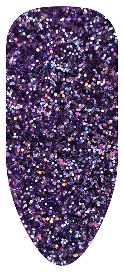 “Swatch of BIOGEL #233 Flirty, a sparkling violet glitter shade from the More than a Feeling Collection, promoting Bio Sculpture’s latest professional gel colors and nail care products.”