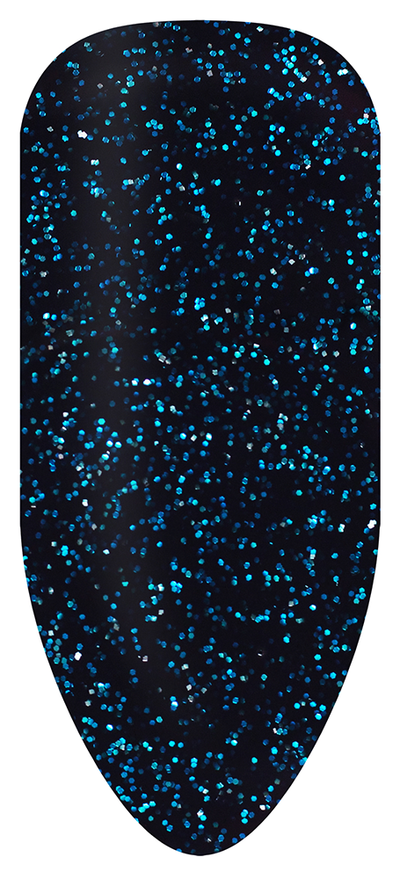 “Swatch of BIOGEL #237 Platinum Sparkle, a deep sapphire glitter shade from the GB Collection, promoting Bio Sculpture’s latest professional gel colors and nail care products.”