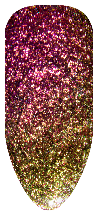 “Swatch of BIOGEL #245 Venus, a glitter gel with blended green, gold, and cherry pink tones from the Galaxy Collection, promoting Bio Sculpture’s latest professional gel colors and nail care products.”