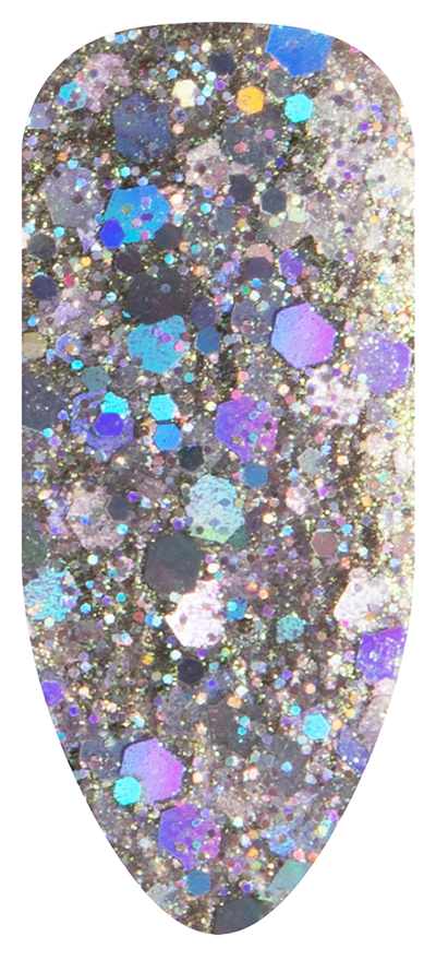 “Swatch of BIOGEL #247 Mermaid's Tale, an iridescent glitter gel with large sparkles from the On the Reef Collection, promoting Bio Sculpture’s latest professional gel colors and nail care products.”