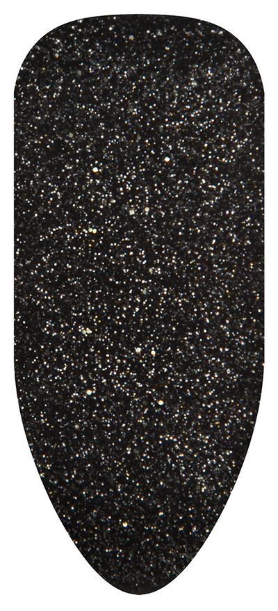 “Swatch of BIOGEL #252 Starlit Cobblestone, a black glitter gel with golden specks from the Nights in Rome Collection, promoting Bio Sculpture’s latest professional gel colors and nail care products.”