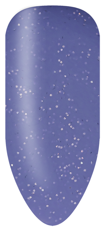 “Swatch of BIOGEL #288 Very Peri, a periwinkle glitter gel from the Live Life Loudly Collection, promoting Bio Sculpture’s latest professional gel colors and nail care products.”