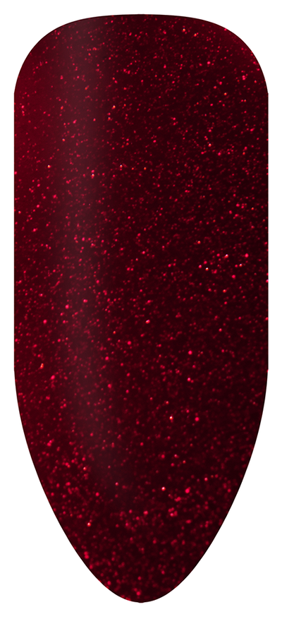 “Swatch of BIOGEL #63 Moulin Rouge, a deep cherry red crème gel with tiny red glitter from Bio Sculpture’s professional color gel range.”